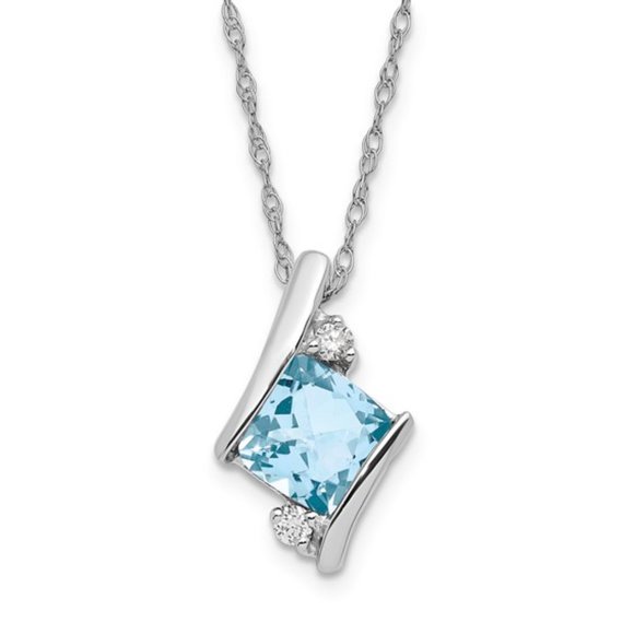 Sterling Silver Gemstone & Diamond Charm Pendant Necklace Square Checkerboard - Picture 2 of 16